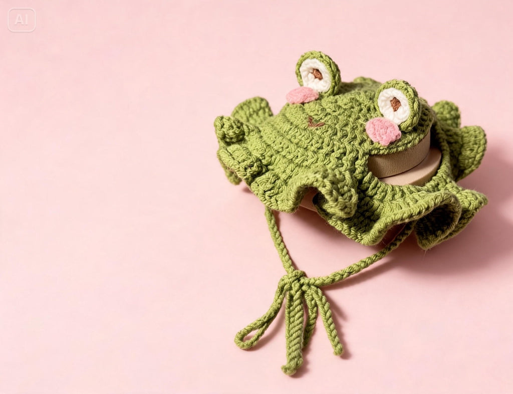 Little Frog Cat Hat crochet pattern PDF pages with round-by-round photos