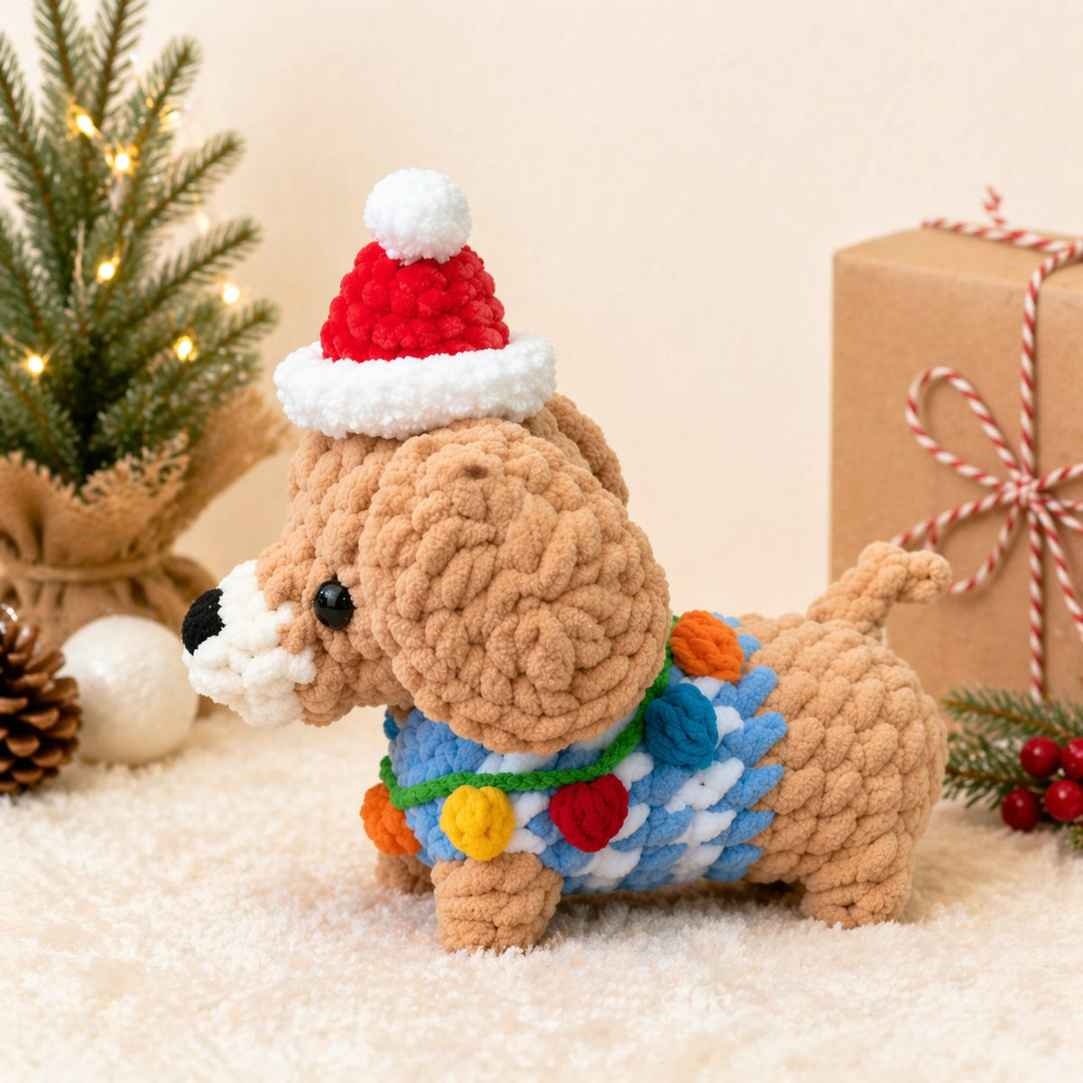 Dachshund Christmas Dog Crochet Pattern – Amigurumi Sausage Dog with Santa Hat, PDF