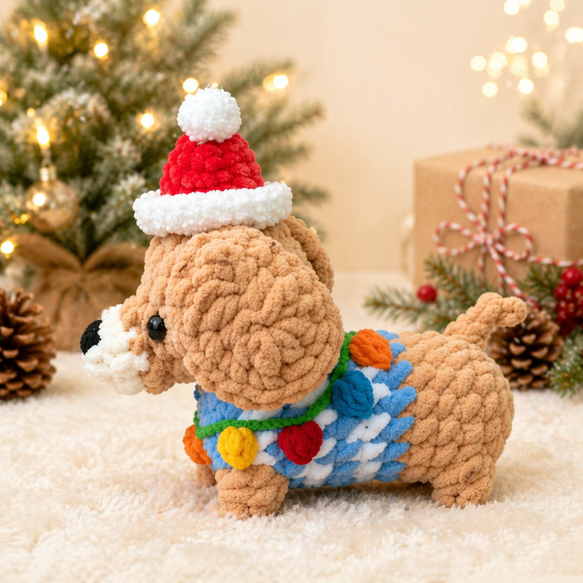 Dachshund Christmas Dog Crochet Pattern – Amigurumi Sausage Dog with Santa Hat, PDF