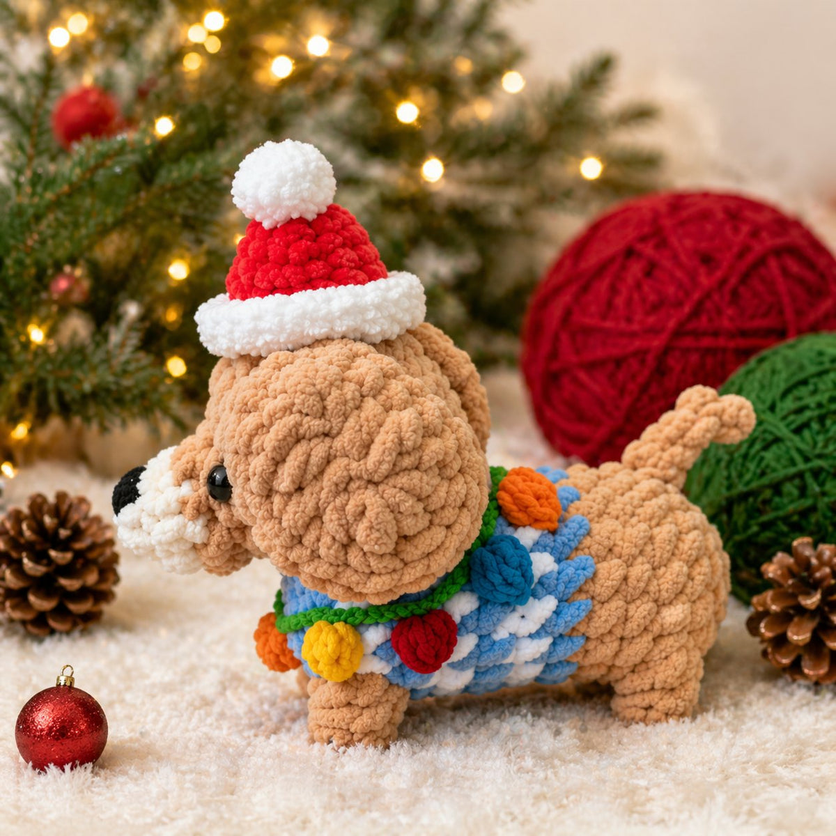 Dachshund Christmas Dog Crochet Pattern – Amigurumi Sausage Dog with Santa Hat, PDF