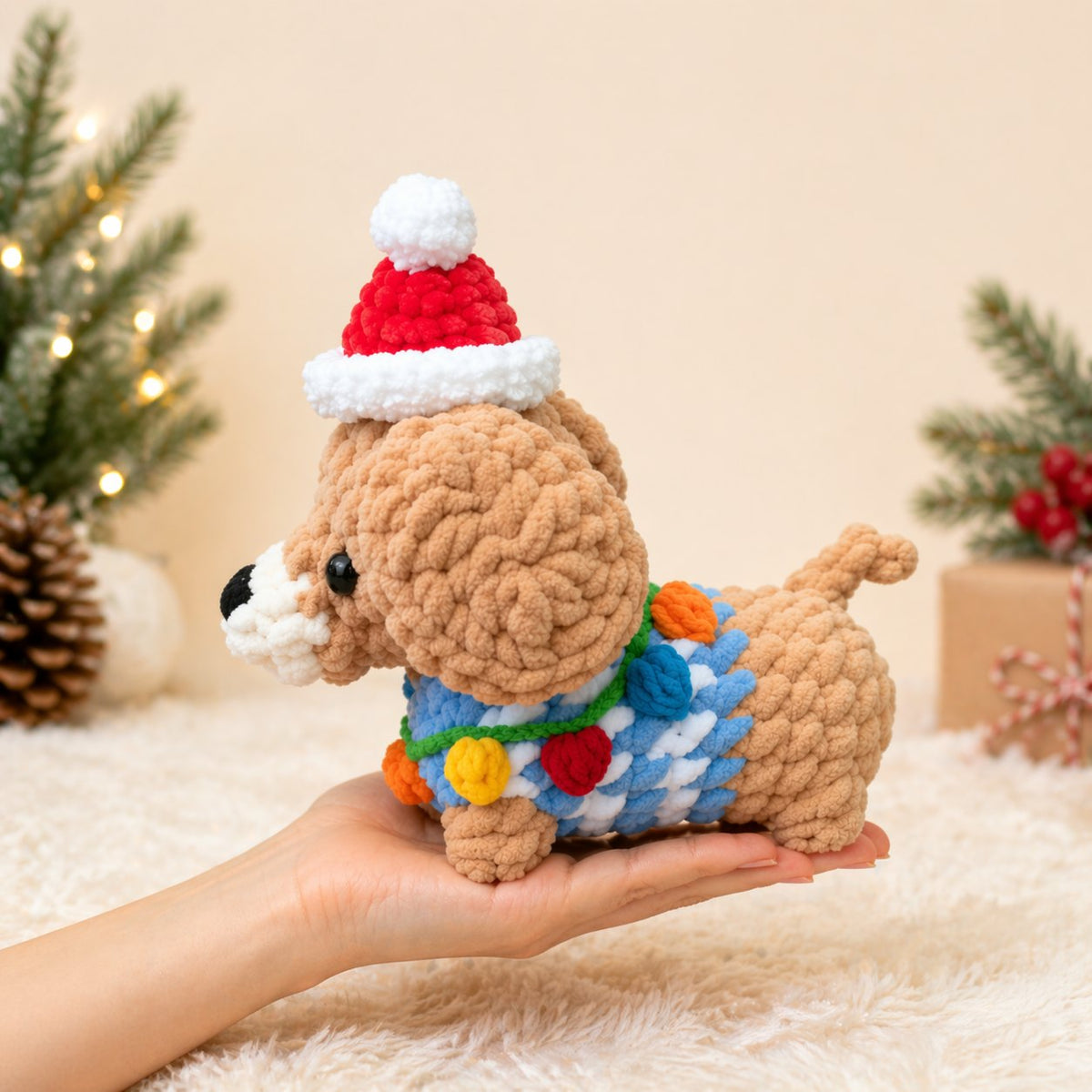 Dachshund Christmas Dog Crochet Pattern – Amigurumi Sausage Dog with Santa Hat, PDF