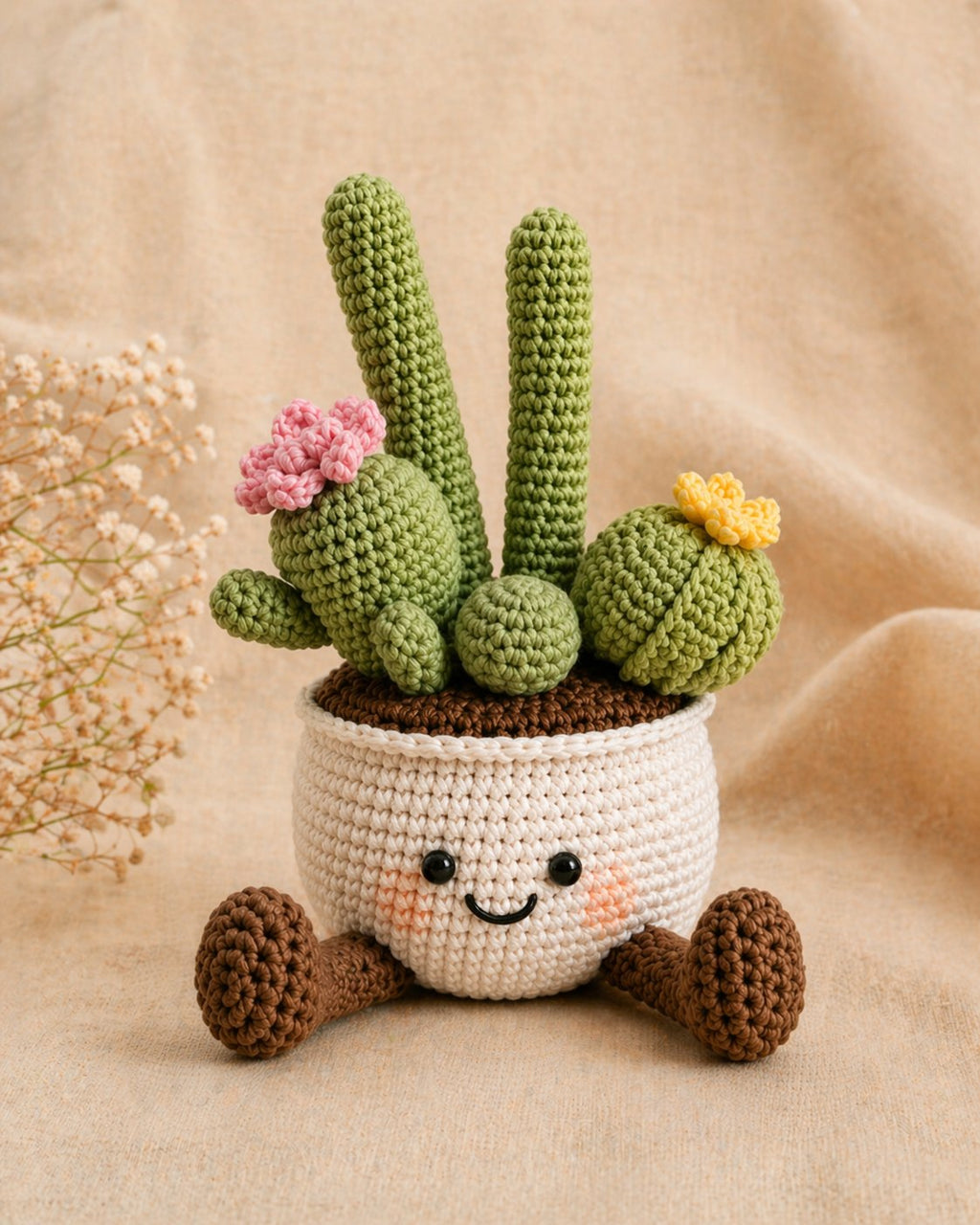 Jelly Cactus Pot Crochet Pattern – Amigurumi Succulent Plant with Smiling Pot & Legs, PDF