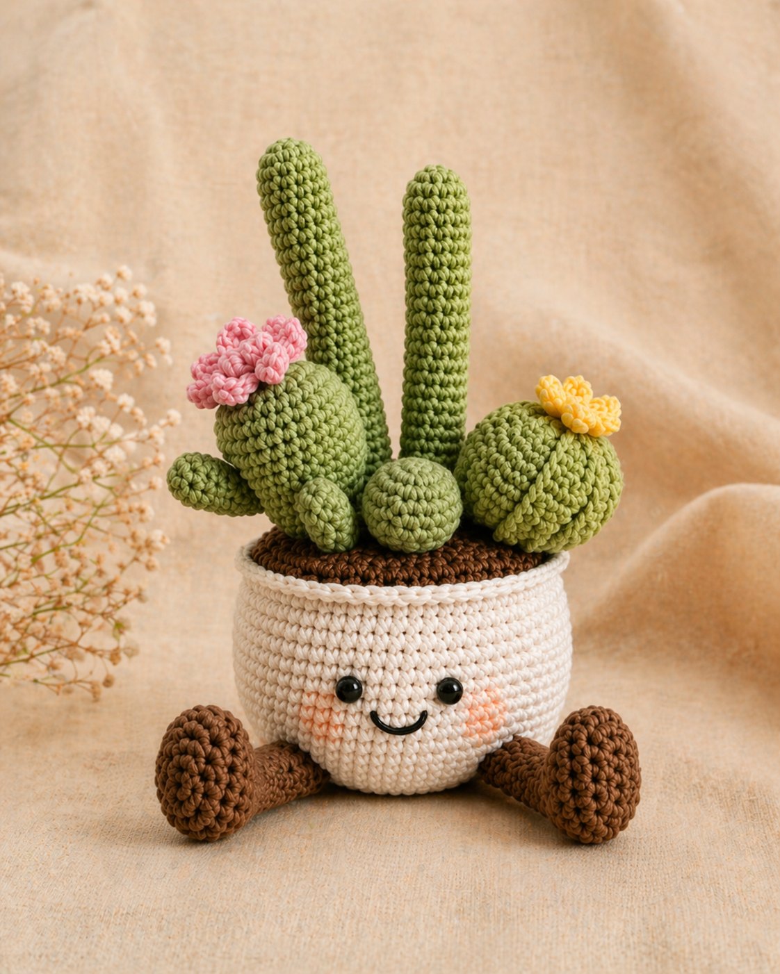 Jelly Cactus Pot Crochet Pattern – Amigurumi Succulent Plant with Smiling Pot & Legs, PDF