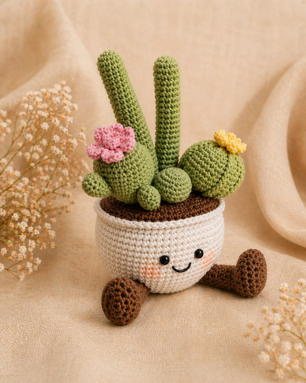 Jelly Cactus Pot Crochet Pattern – Amigurumi Succulent Plant with Smiling Pot & Legs, PDF