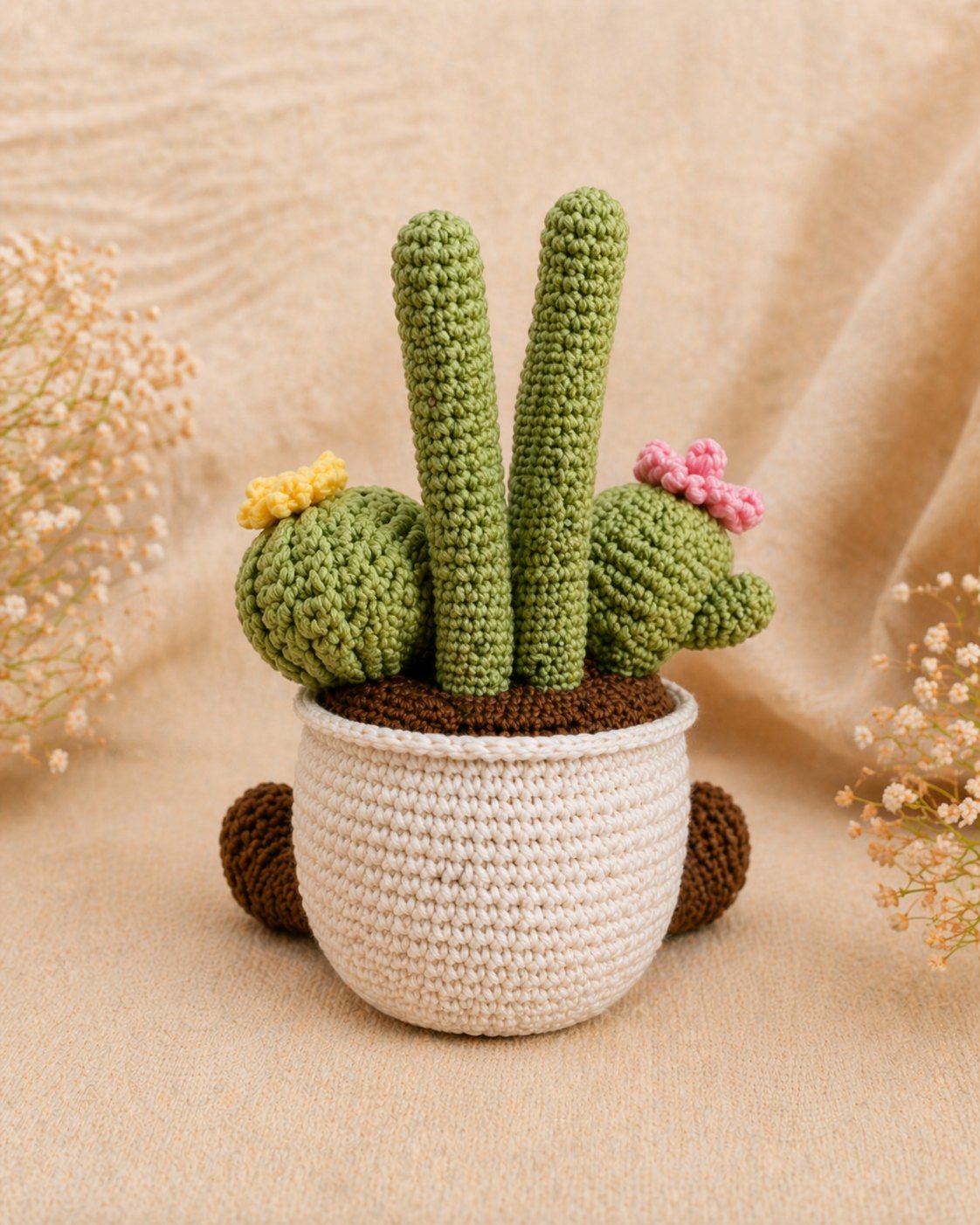 Jelly Cactus Pot Crochet Pattern – Amigurumi Succulent Plant with Smiling Pot & Legs, PDF