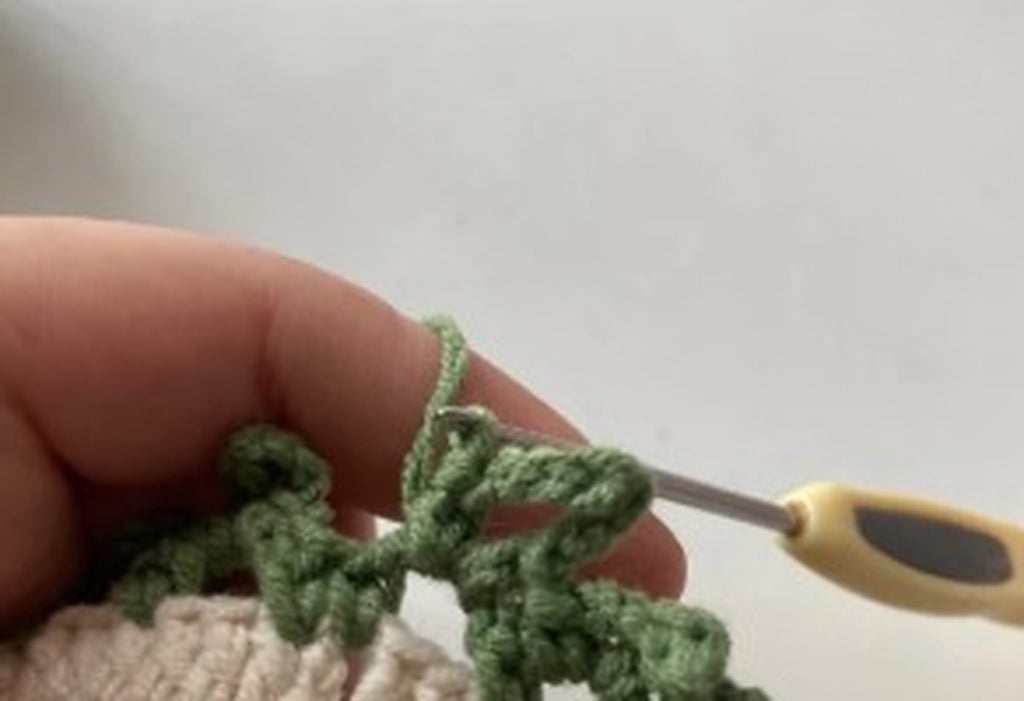 Green crochet leaf border worked around the coaster edge